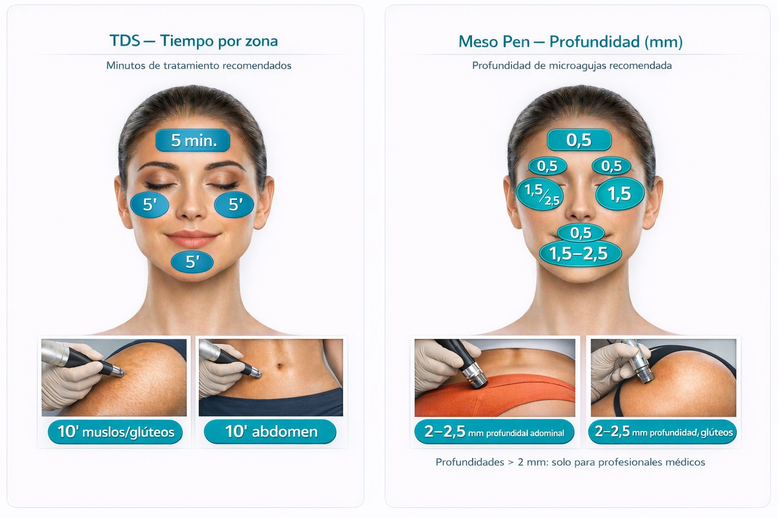 TDS tempo por zona e Meso Pen profundidade (mm) — Infografia de tratamento